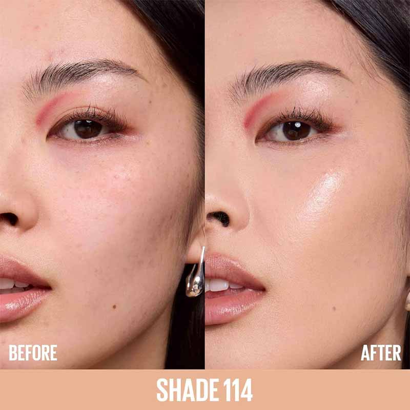 Maybelline Lifter Plump & Glow Foundation 114 Before & After