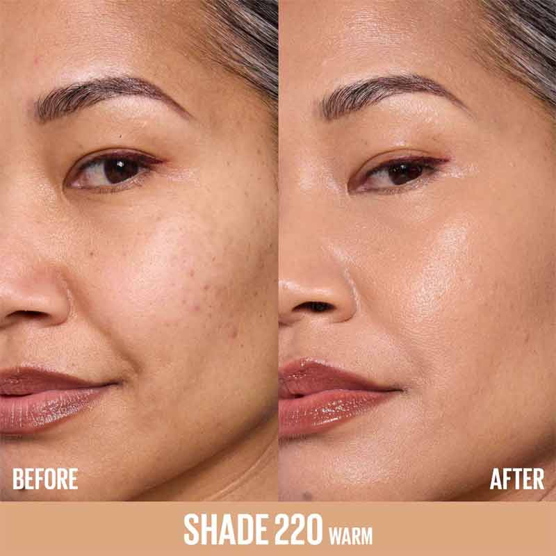 Maybelline Lifter Plump & Glow Foundation 220 Before & After