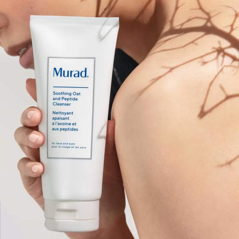 Murad Soothing Oat and Peptide Cleanser | creamy | cleanse | effective | removes | dirt | oil | makeup | gentle | skin | over dry | eczema prone | creamy | locks | moisture