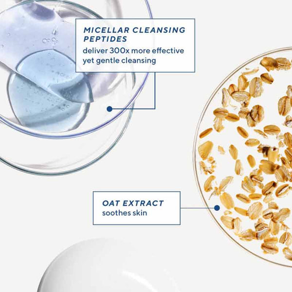 Murad Soothing Oat and Peptide Cleanser | ingredients | micellar cleansing peptides | effective | powerful | gentle | cleansing | oat extract | sugar complex | shea butter | soothing 