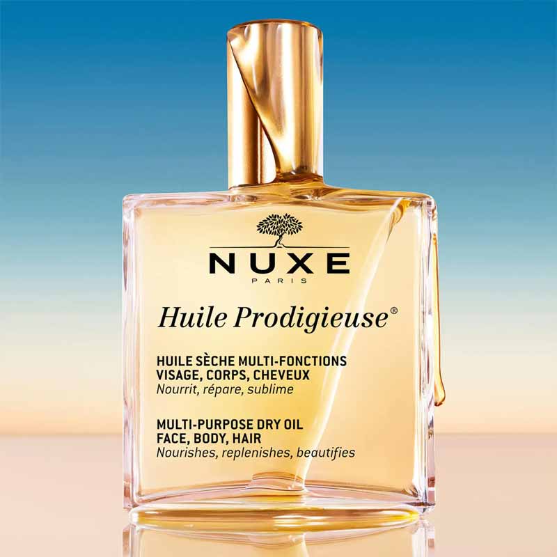 NUXE Huile Prodigieuse 100ml + Huile Prodigieuse Or Roll On | limited edition | skin-loving essentials | radiant | hydrated | skin | nourishes | replenishes | face | body | hair | vegan 