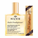 NUXE Huile Prodigieuse 100ml + Huile Prodigieuse Or Roll On | limited edition | Roll & Glow | skin-loving essentials | radiant | hydrated | skin | nourishes | replenishes | face | body | hair | illuminates | face | décolleté | subtle golden shimmer | vegan 