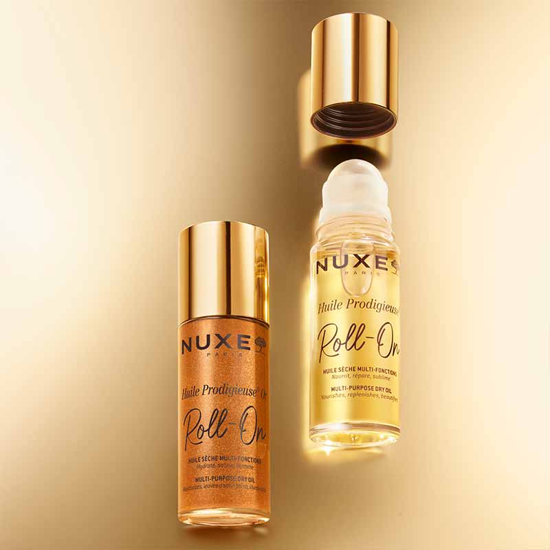 NUXE Huile Prodigieuse Or Roll-On Shimmering Dry Oil 60ml and NUXE Huile Prodigieuse Roll-On Dry Oil 60ml