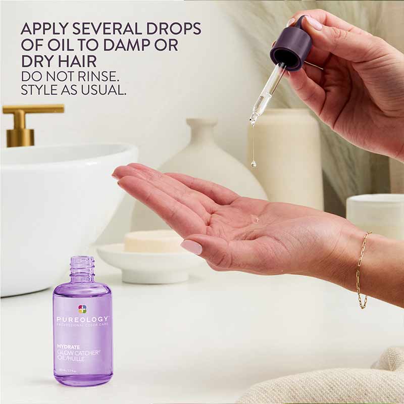 How to use the Pureology Hydrate Glow Catcher Hair Oil