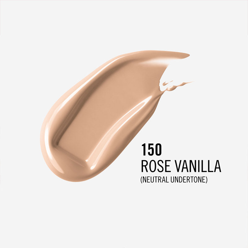 Rimmel London Lasting Finish 35 Hour Foundation | 150 rose vanilla | neutral undertone | swatch | hyaluronic acid | niacinamide | vitamin E | cruelty free | vegan