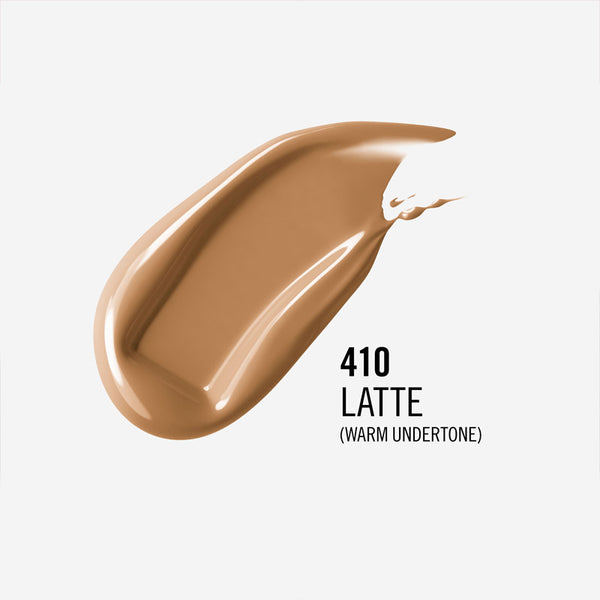 Rimmel London Lasting Finish 35 Hour Foundation | 410 latte | warm undertone | swatch | hyaluronic acid | niacinamide | vitamin E | cruelty free | vegan