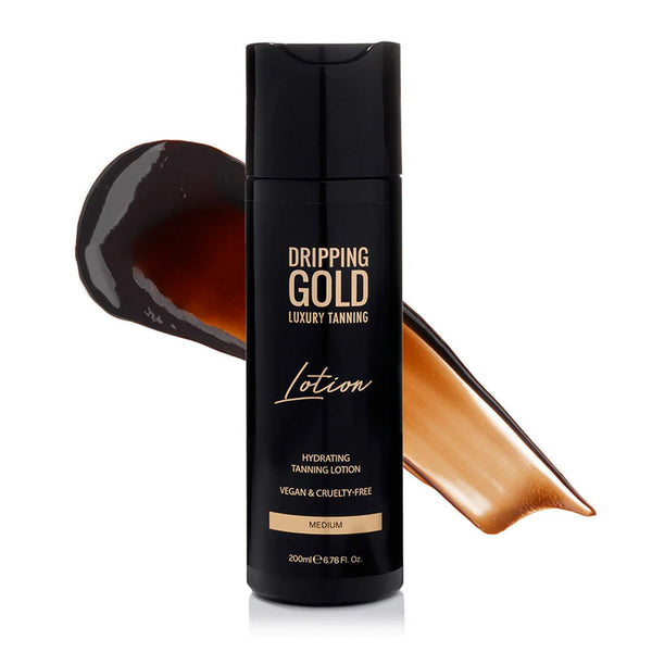 Dripping Gold Luxury Tanning Lotion | medium self tanning lotion | swatch | silky | smooth | hydrating | lotion | skin | bronzed | blend | nourishing |  skin l healthy | glowing | luxurious lotion!