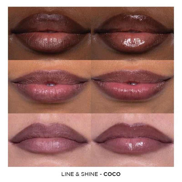 Sculpted by Aimee Connolly Line & Shine Duo | Coco | swatches | skin tones | fair | medium | dark | liner | gloss 