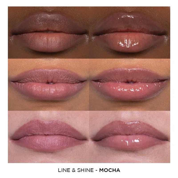 Sculpted by Aimee Connolly Line & Shine Duo | Mocha | all | tone | swatches | dark | tan | fair | lined | defined | creamy | gloss 