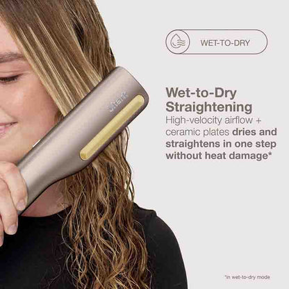 Shark SilkiPro Straight Hair Straightener + Dryer in One Tool with Heat-Resistant- mocha silver wet to dry straightening image