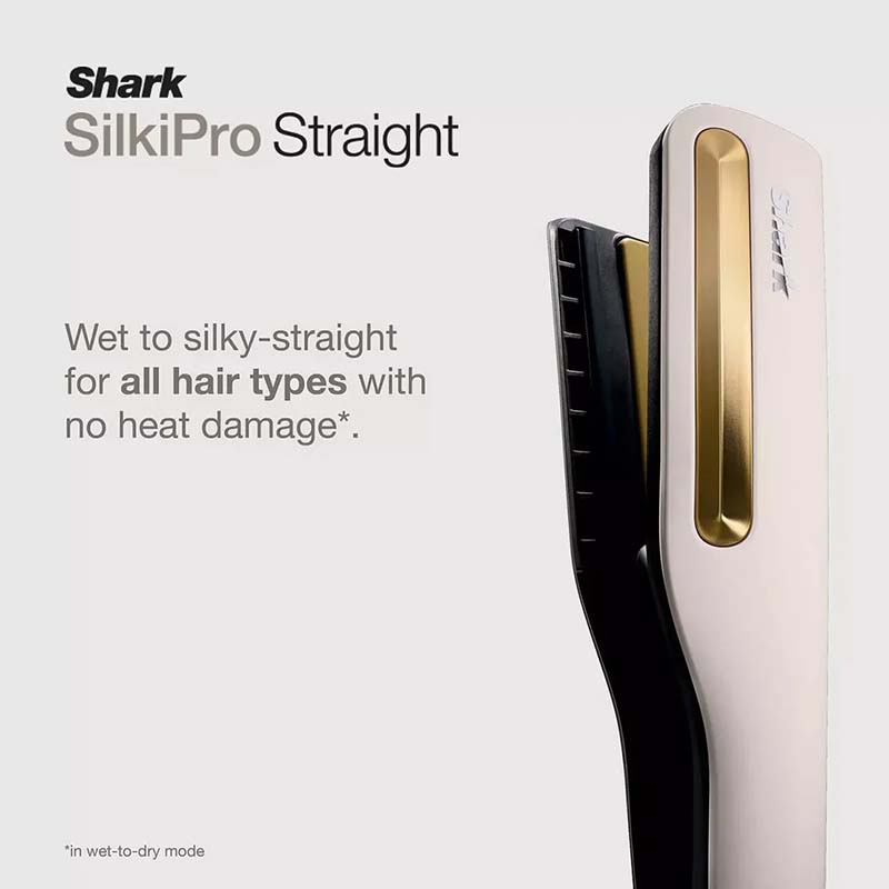 Shark SilkiPro Straight Hair Straightener + Dryer in One Tool with Heat-Resistant- mocha silver close up of straightening feature
