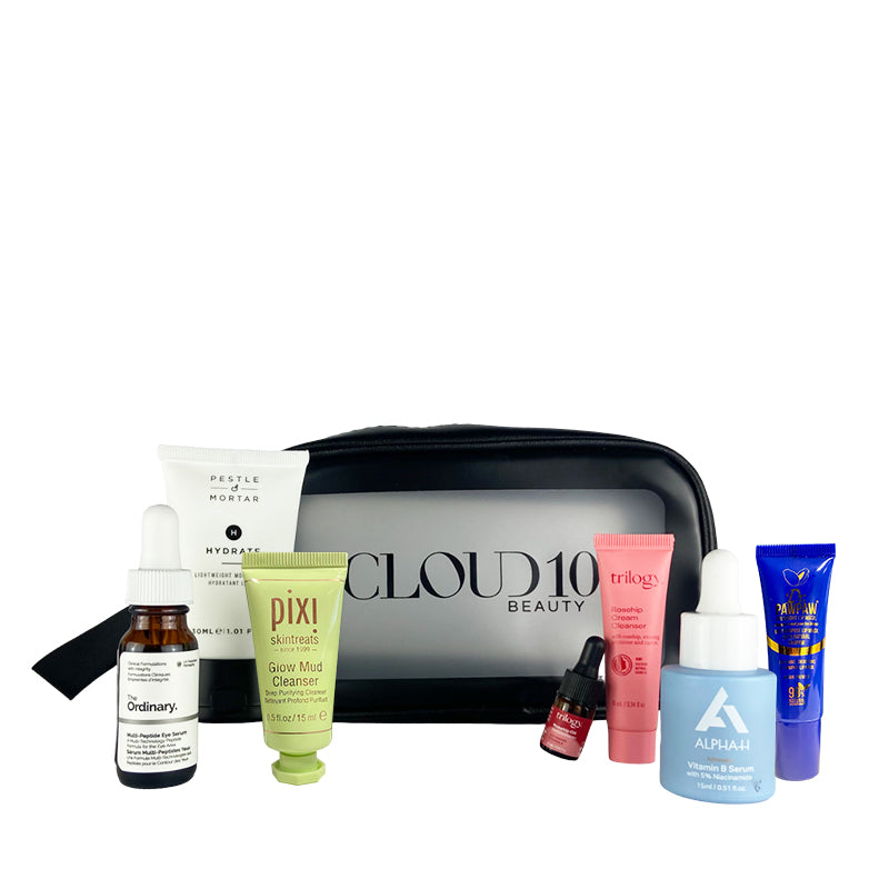 Cloud 10 Beauty Skin Break Kit | skincare essentials | travel bag | hydration | anti-aging | cleansing | lip care | clear complexion | glowing skin | skincare routine