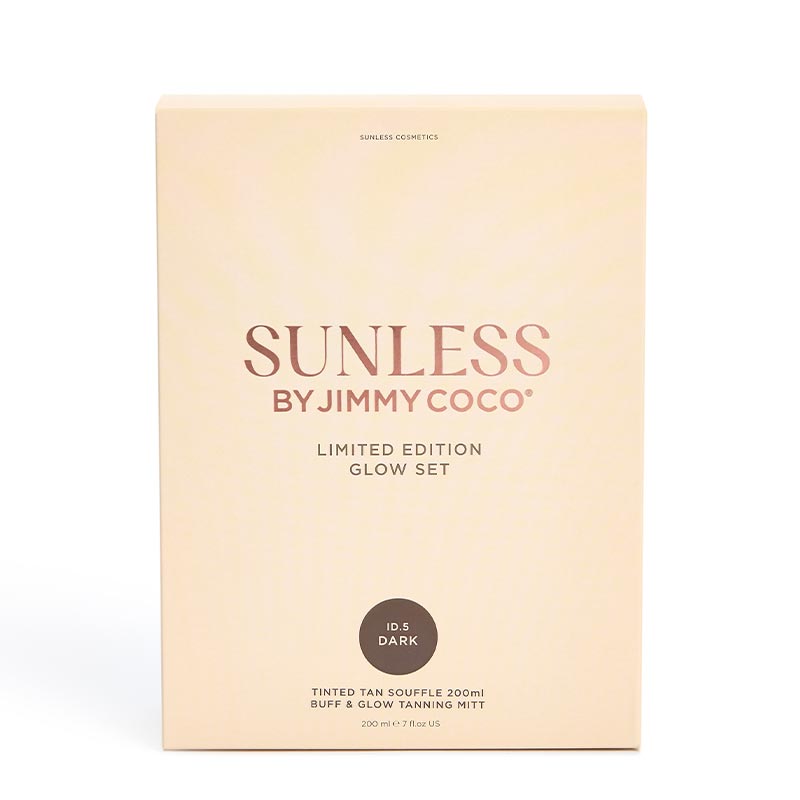 Sunless | Jimmy Coco | Limited Edition | Glow Set | Tinted | Tan | Souffle | Buff & Glow | Mitt | bronzed glow | Medium | Dark 