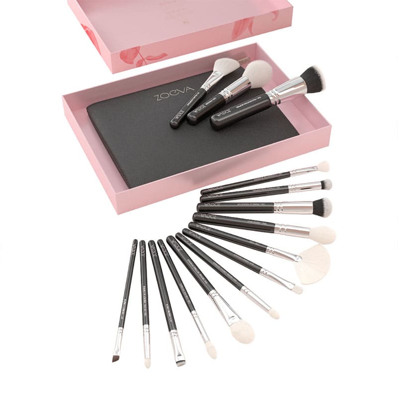 Zoeva | The Artists Brush Set | 15 essential makeup brushes | stylish clutch | traditionally handcrafted | premium components | innovative | white Soft-Vegan-Performance™ hair mix brushes | powder formulas | vegan mono hair mix brushes | black hair | white tips | liquid | cream | gel textures | unleash inner artist | artistry | no bounds