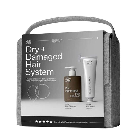 Act+Acre Dry + Damaged Hair System | Hair Cleanse + Hair Mask | Removes dirt, oil, build-up | Balances scalp | Restores hydration | Improves visible damage | Prevents split-ends & breakage | Soft, moisturized, protected hair