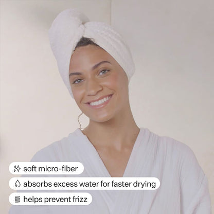 Act+Acre Intelligent Hair Towel | speeds up drying process | minimizes friction | reduces frizz | prevents damage | essential for healthier hair.