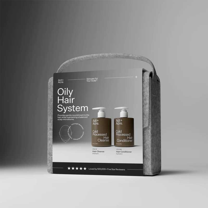 Act+Acre Oily Hair System | Hair Cleanse + Hair Conditioner | Balancing Shampoo | Lightweight Conditioner 