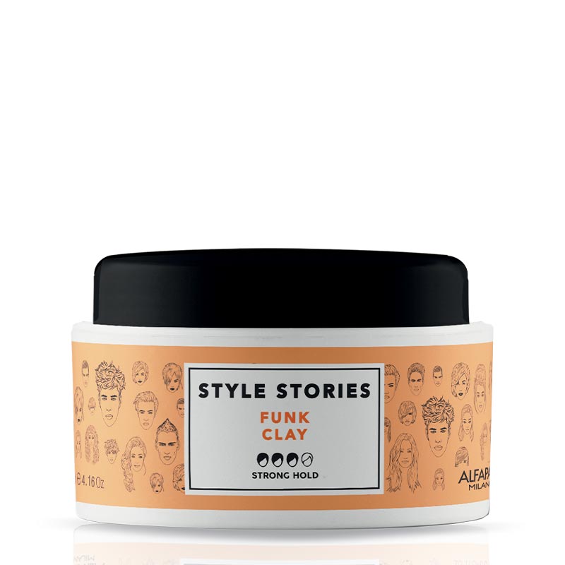 Alfaparf Milano Professional Style Stories Funk Clay | clay-based styling paste | tackle every situation | perfect style | shape | separate | define | stunning, matte finish.