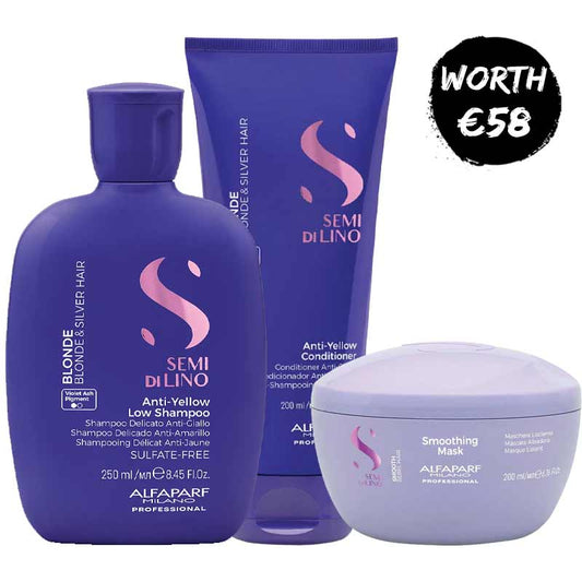 Alfaparf Semi Di Lino Blonde Anti-Yellow Shampoo & Conditioner Duo with free smoothing mask
