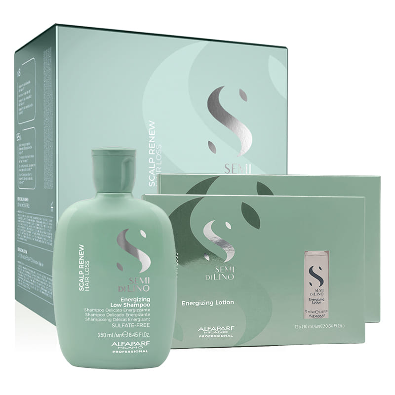 Alfaparf Semi Di Lino Scalp Renew Hair Loss Renew Kit | Professional Treatment for Hair Loss | Includes Energizing Low Shampoo and TWO Sets of Energizing Lotion | Complete Cycle for 2 Months | Restores Balance, Strength, and Body to Scalp and Hair