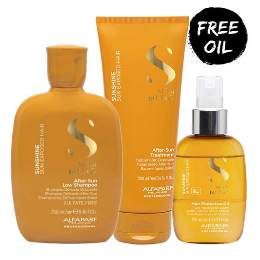 Alfaparf Semi Di Lino Sunshine Shampoo & Conditioner + FREE Oil, haircare for sun exposed hair