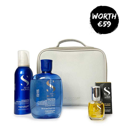 Alfaparf | Volumizing | Gift Set | Semi Di Lino | Volume | Shampoo | Conditioner | travel size | Sublime Crystalli | hydrate | intense volume | fine hair | stronger | fuller | thicker hair | stunning | Alfaparf bag |storing | favourite products