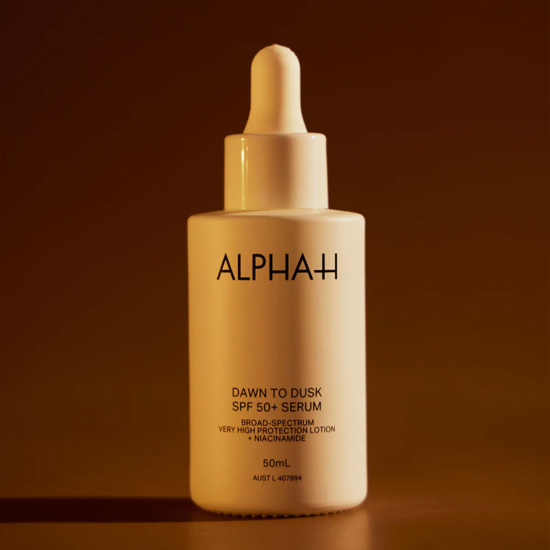 Alpha-H | Dawn to Dusk SPF50+ Serum | ultra-light serum | UVA | UVB filters | broad-spectrum sun protection | nourishing actives | formula | revitalize | brighten | skin | combating | signs of aging | SPF | skincare routine | lightweight
