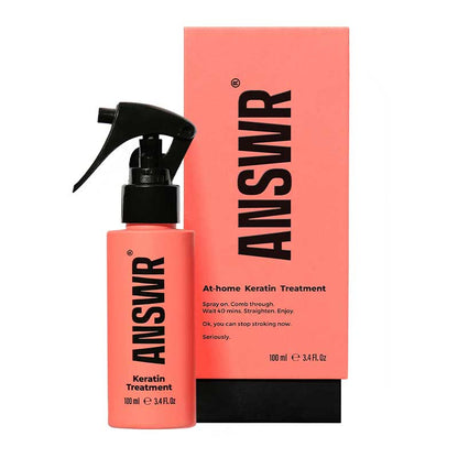  ANSWR At-Home Keratin Treatment | up to three months of frizz-free hair | vegan | cruelty-free | formaldehyde-free | sulfate-free | paraben-free | silicone-free | salon-quality results.
