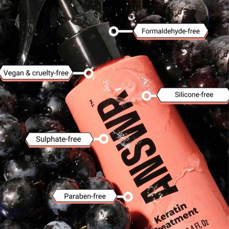  ANSWR At-Home Keratin Treatment | up to three months of frizz-free hair | vegan | cruelty-free | formaldehyde-free | sulfate-free | paraben-free | silicone-free | salon-quality results.