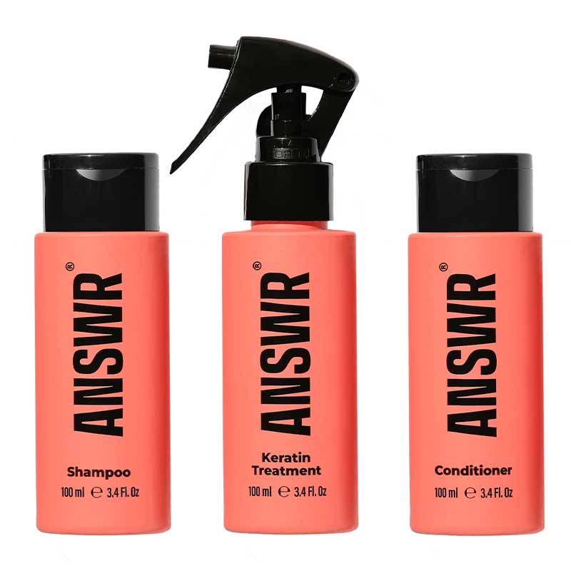 ANSWR At-home Keratin Treatment Kit | award-winning formula | 100% vegan keratin | tames frizz | seals cuticles | boosts shine | up to 3 months of results | includes shampoo and conditioner | salon-quality without the expense.