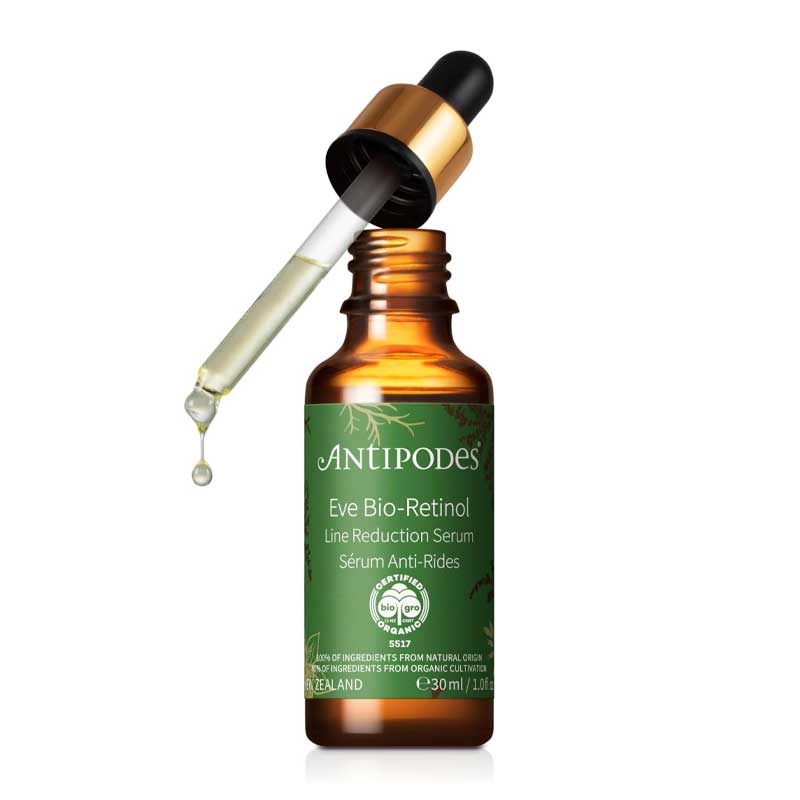 Antipodes Eve Bio-Retinol Line Reduction Serum | retinol-infused | anti-aging | smooth wrinkles | fine lines | increase collagen | Cacay oil | Bakuchiol | smooth | firm | radiant skin