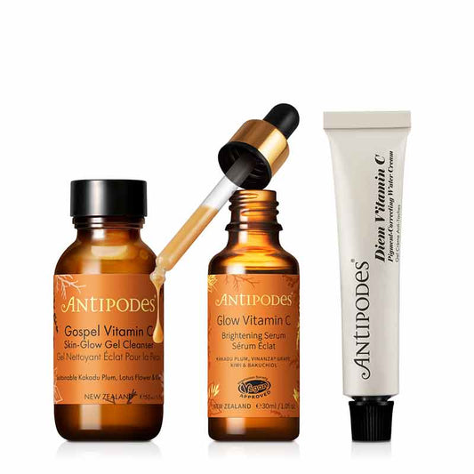 Antipodes, Antipodes Vitamin C Cleanser, Vitamin C Serum, Vitamin C Moisturiser, reduce pigmentation, skin brightening