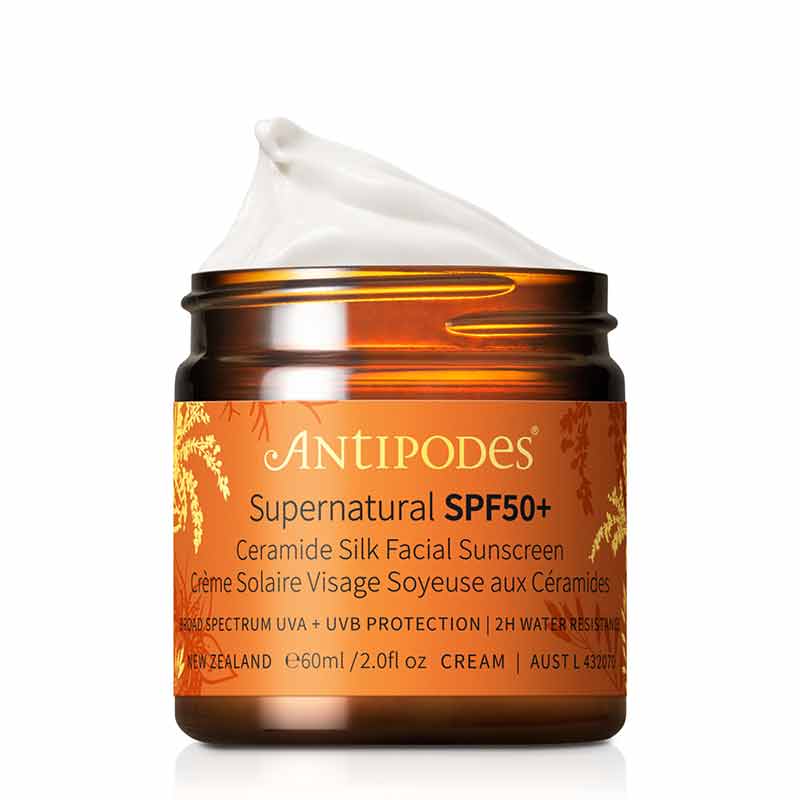  Antipodes Supernatural SPF50+ Ceramide Silk Facial Sunscreen | Ultra-high UVA & UVB protection | 100% natural-origin broad-spectrum mineral sunscreen | Luxe and silky | Easy to wear | No white cast | Formulated with anti-aging ceramides | Improves appearance of fine lines & wrinkles | Ultimate natural sun protection