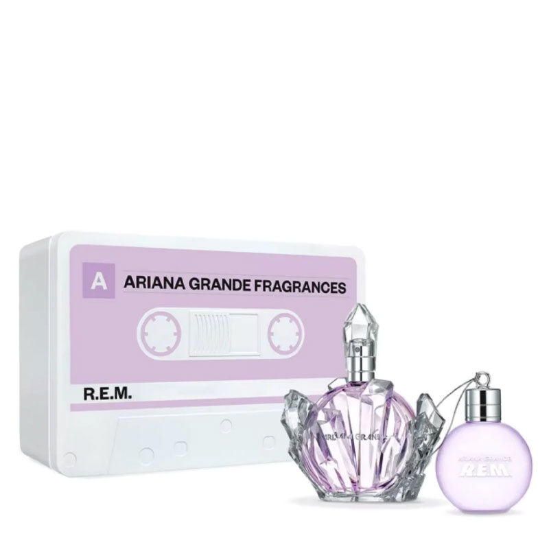 Ariana Grande R.E.M. Gift Set | 30ml eau de parfum | bauble-shaped shower gel | dreamy | powerful essence | R.E.M. | aspirations | reusable tin packaging | perfect choice for gifting | festive season.