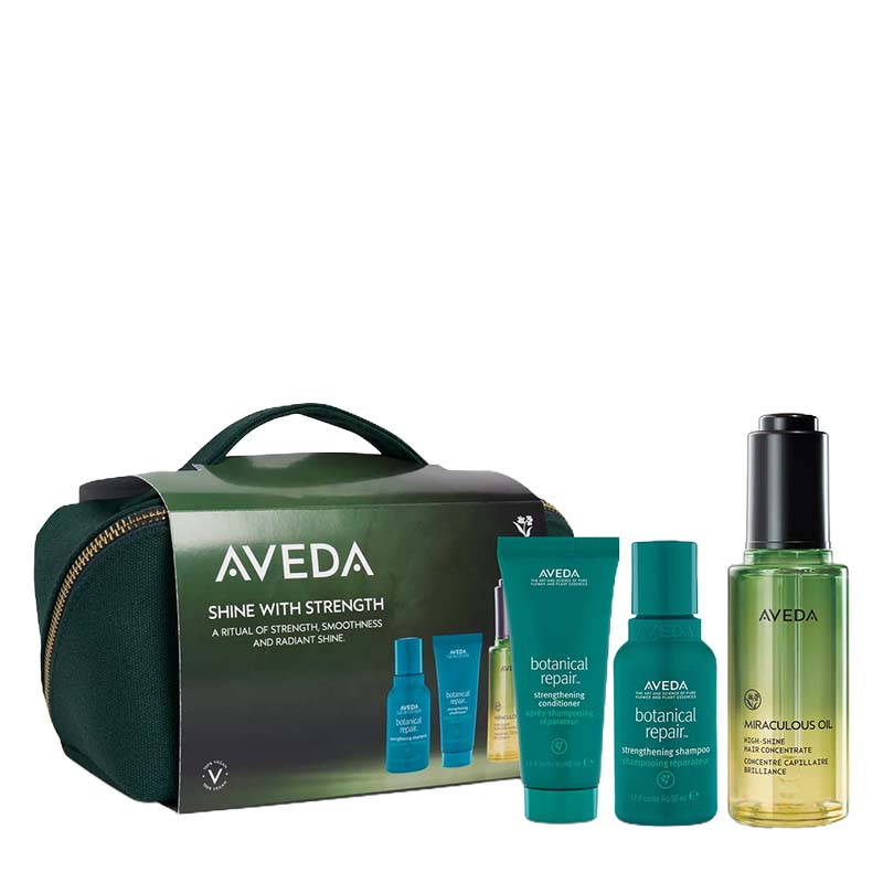 Aveda Shine with Strength Botanical Repair Haircare Gift Set product image white background side by side products