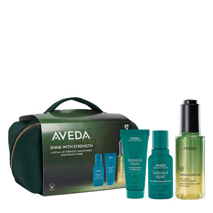 Aveda Shine with Strength Botanical Repair Haircare Gift Set product image white background side by side products