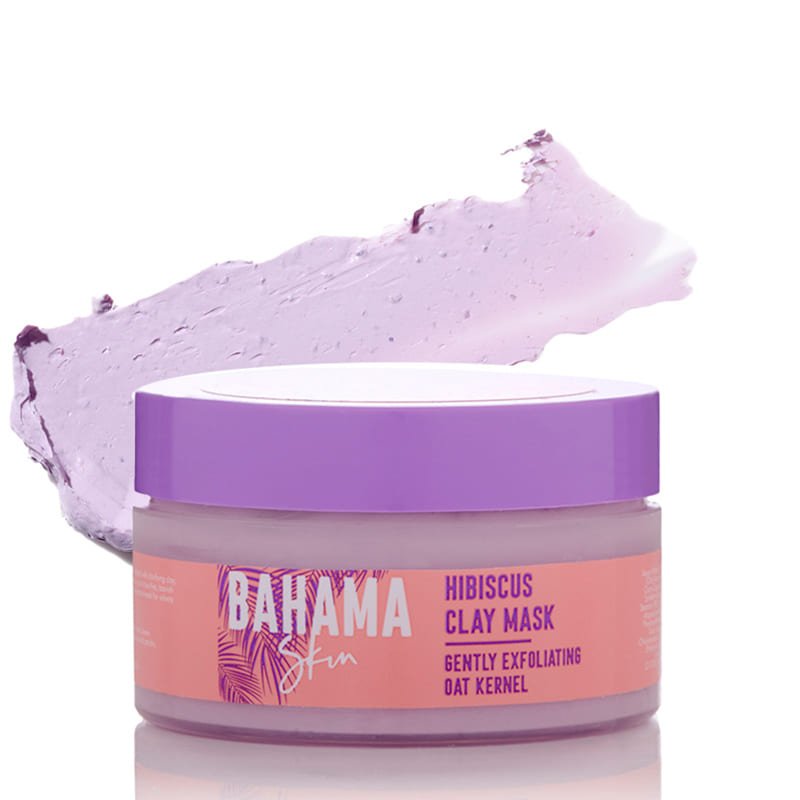 Bahama Skin Hibiscus Clay Mask | banishes impurities | excess oil | skin | soft | refreshed | clarifying purple clay | exfoliating oat kernels | hibiscus flower extract | face mask