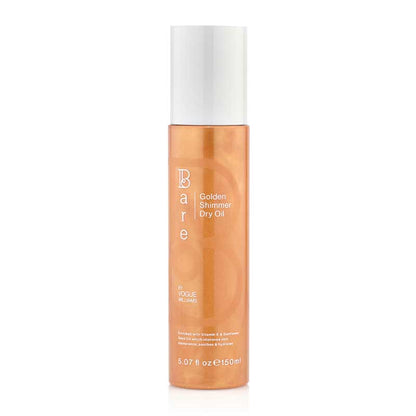 Bare by Vogue Golden Shimmer Dry Oil | Luxury dry body oil | Skin-enhancing shimmer | Lightweight formula | Enriched with Vitamin E & Sunflower Seed Oil | Absorbs quickly | soft | moisturised | luminous