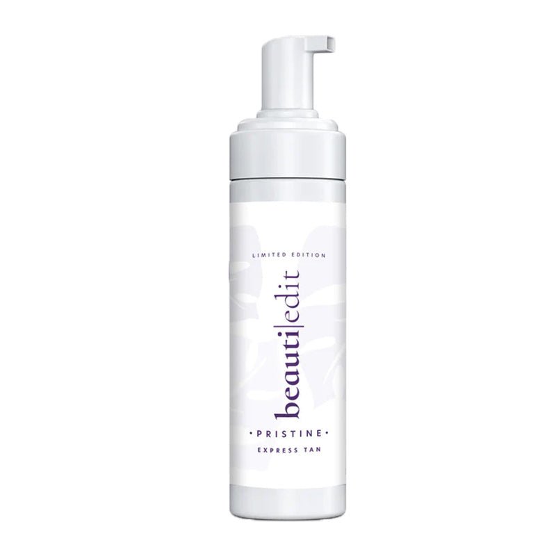 Beauti Edit Pristine Express Self Tanning Foam | must have | tanning product | summer | nourishing tan | essentially skin care | unique | blend | aloe vera, coconut oils, citric acid, glycerin | Quick | easy | self tan | last minute | good quick glow!