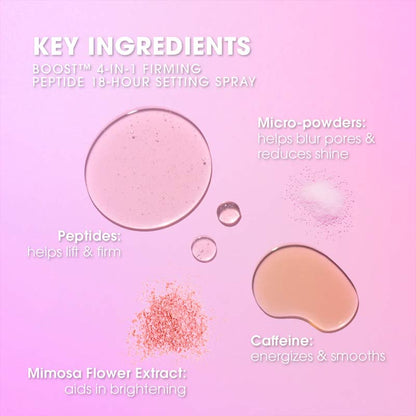 Beautyblender Boost 4-in-1 Firming Peptide Setting Spray | 4-in-1 | facial | makeup |skin | setting spray | micro powders | blurs pores | reduces shine | energizes | smooths | brightening | lift | firm | peptides | vegan 