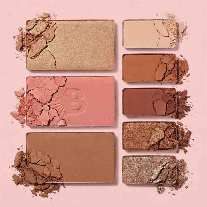 Bellamianta All in One Palette Pink Bronze powder texture and shade image, each is crushes in one corner to show texture