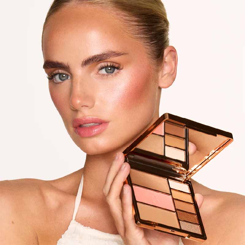 Bellamianta All in One Palette Pink Bronze model with product in hand