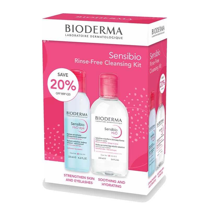 Bioderma | Sensibio | Rinse-Free | Cleansing Kit | Micelle Solution | sensitive skin | rosacea | H2O Eye Makeup Remover | delicate eye area |  biphase | micellar water | cleanses | waterproof | strengthening | gentle 