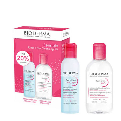 Bioderma | Sensibio | Rinse-Free | Cleansing Kit | Micelle Solution | sensitive skin | rosacea | H2O Eye Makeup Remover | delicate eye area |  biphase | micellar water | cleanses | waterproof | strengthening | gentle 