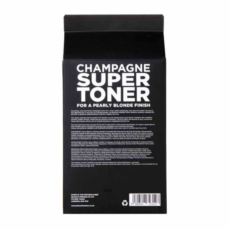 Bleach London Champagne Super Toner Kit | developed | hair | enhance | look | bleached | golden | locks | neutralise | unwanted | yellow | tones | glow | vibe | vegan | dye | cream | semi-permanent | formula | nourishes | conditions | soft 