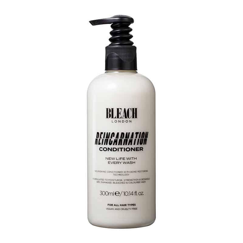 Bleach London Reincarnation Conditioner | innovative | conditioner | repairs | broken | dry | brittle | hair | nourishing | strands | hydration | conditioning | agents | daily use | intensely | reparative | creatine-rich | formula | fortified | microproteins | amino acids | work | strengthen | fibre