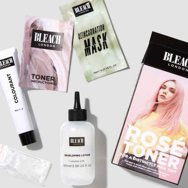  Bleach London Rosé Toner Kit | developed | help | enhance | look | bleached | hair | banishing | brassy | yellow | tones | while | blonde | hint | pink | kit | mask | colourant | lotion  | toner | achieve | gorgeous | even | tone | lasting | semi-permanent 
