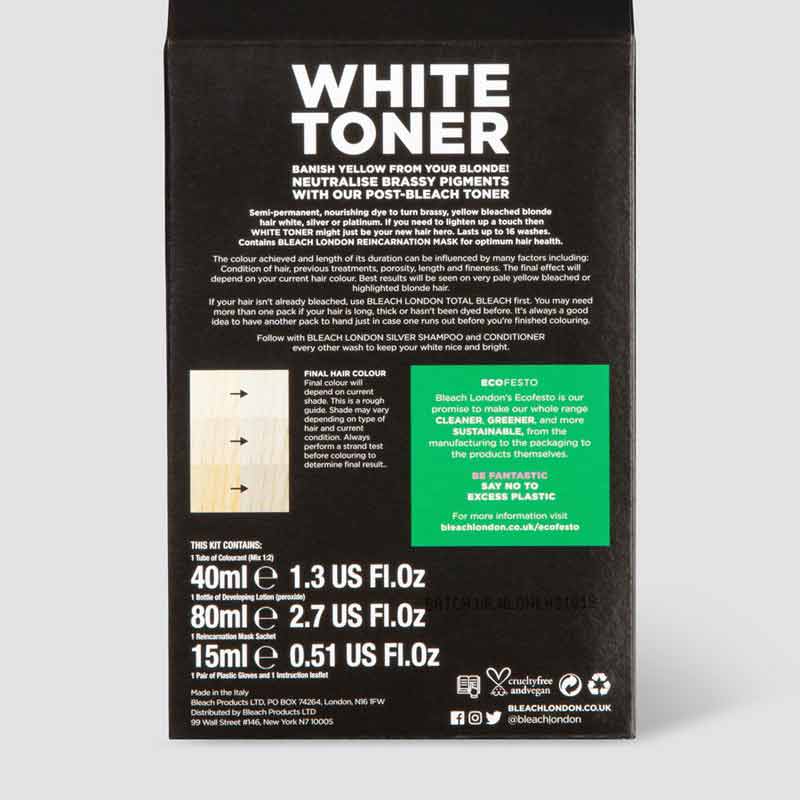 Bleach London White Toner Kit | four-piece| hair | toning | neutralise | transform | icy | platinum | kit | developing lotion | colourant | mask | gorgeous | blonde |