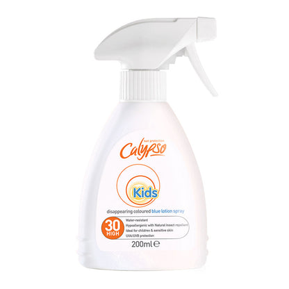 Calypso | Kids | Blue Lotion | SPF 30 | unique | sunscreen | lotion | rich blue colour | disappears | protection | UVA | UVB rays | gentle formula | children’s skin | water-resistant | high factor protection
