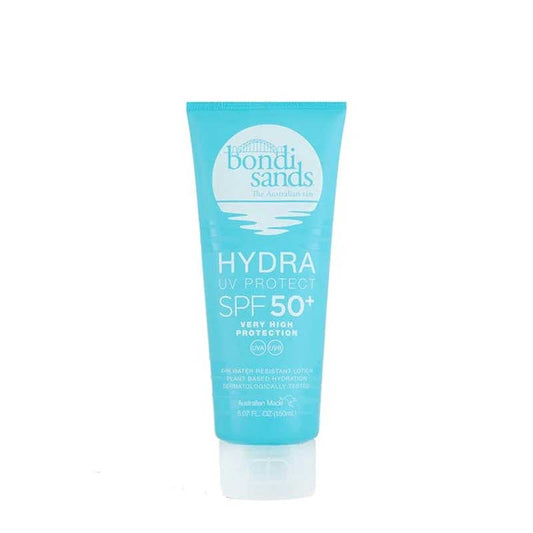 Bondi Sands | Hydra SPF50+ Body Lotion | broad-spectrum UVA & UVB protection | four-hour water-resistant | moisturising formula | ethically sourced algae | deep hydration | fast absorbing | invisible finish | non-greasy finish | fragrance-free | paraben-free | sulphate-free | daily routine
